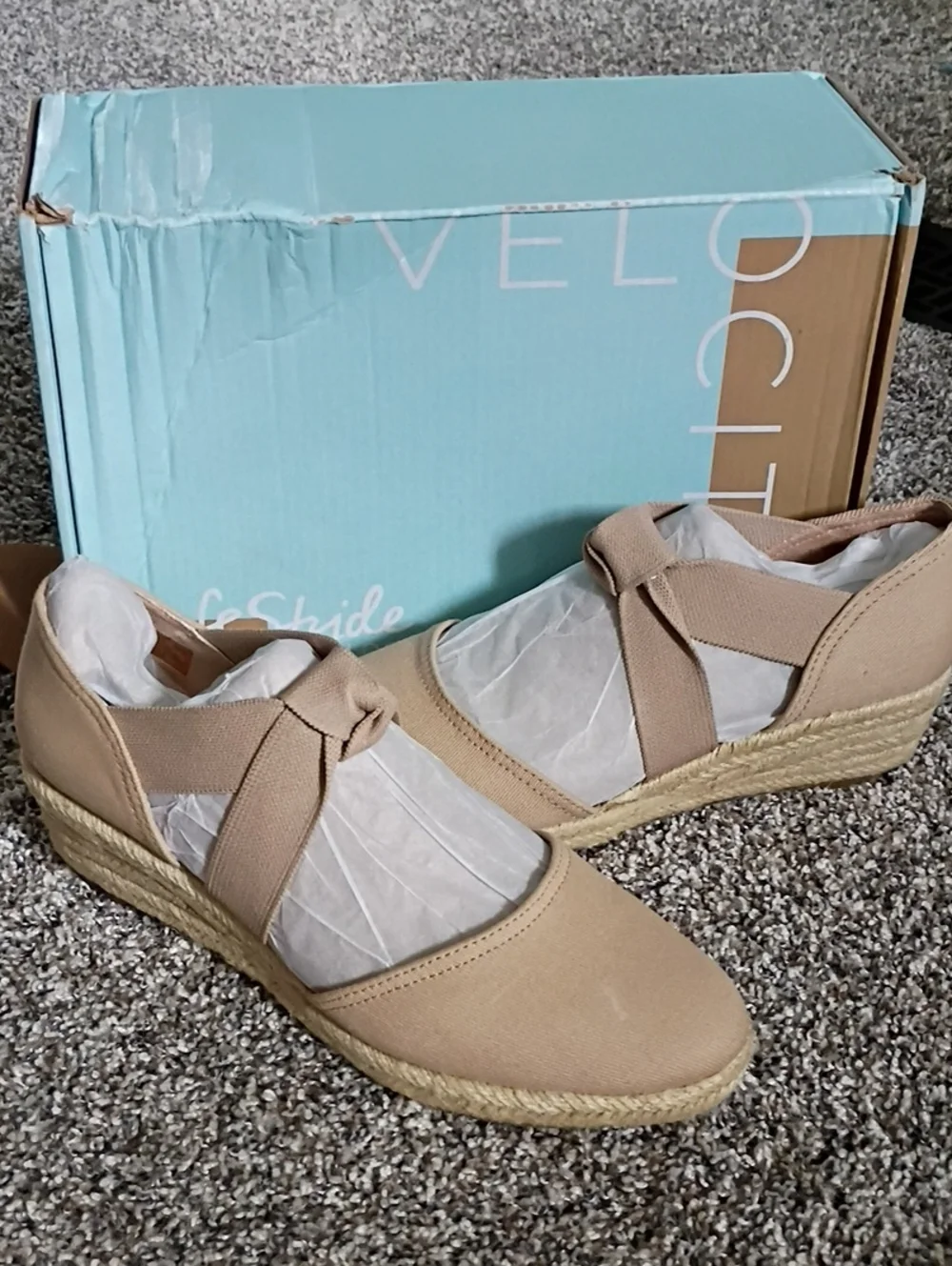 Life Stride Beige Espadrille Wedge Flats with Wrap Straps